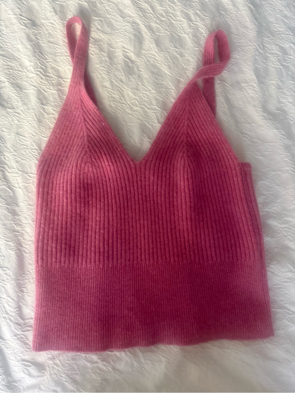 SANDRO size 3 (M) Soft Ribbed V-Neck Knit Cami Tank - Pink 100% wool